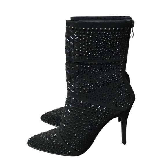 SHEIN Womens Size US 8 Black Rhinestone Stiletto Heels Booties Pointed Toe Shoes - Picture 1 of 8